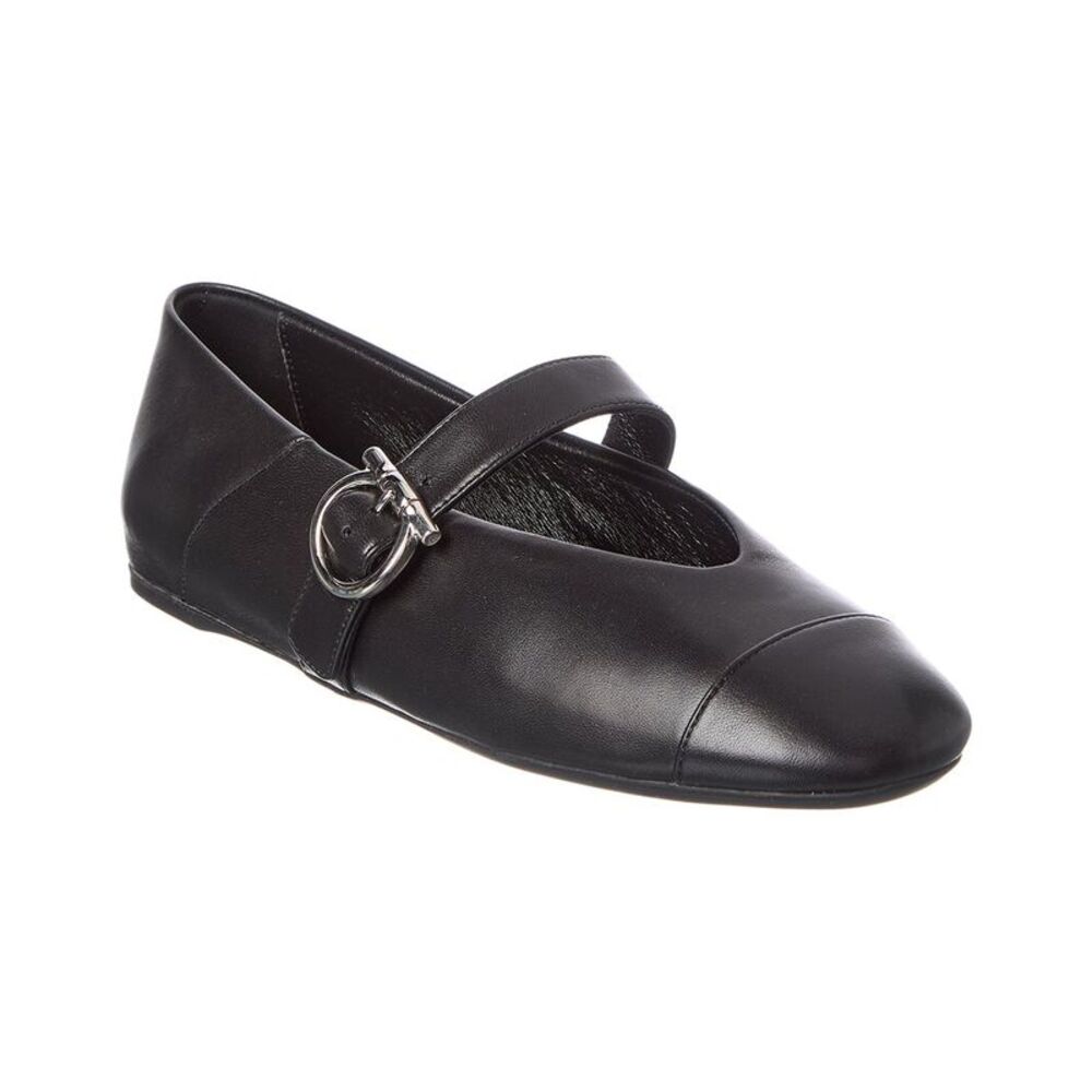 Ferragamo Gancini Leather Ballet Flat, Black